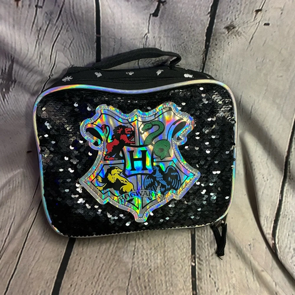 5/$20 Harry Potter Hogwarts Lunchbox Lunch‎ Bag Box Black to Silver Holo Sequins